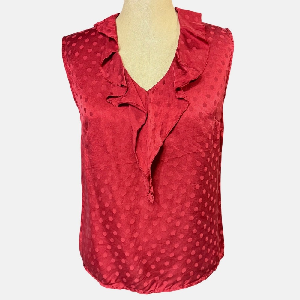 Nora Noh M 100% Silk Ruffle Top Red Polka Dot Romantic Summer Office Designer